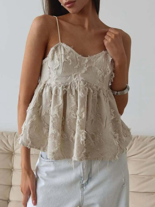 Backless Fringe Cropped Babydoll Cami Apricot