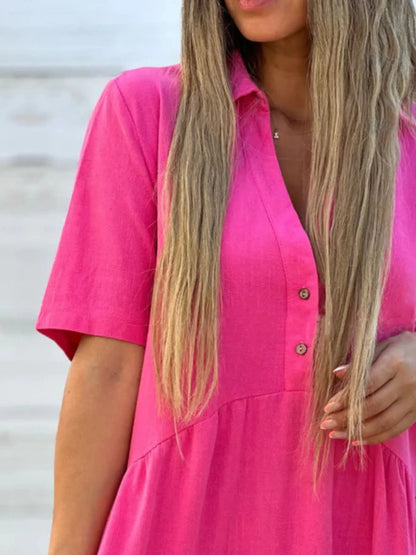 Full Size Tiered Button-Front Short Sleeve Dress Plus Size
