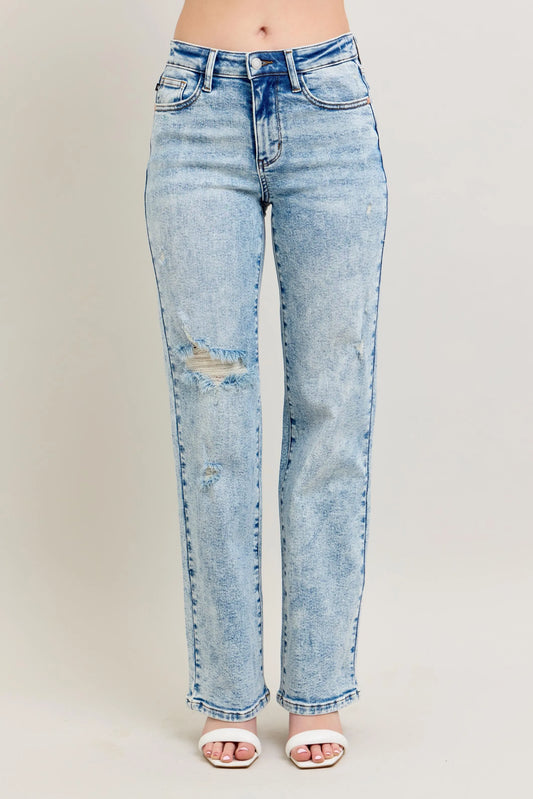Judy Blue Full Size Hw Mineral Wash Destroy 90's Straight Jeans Plus Size LT