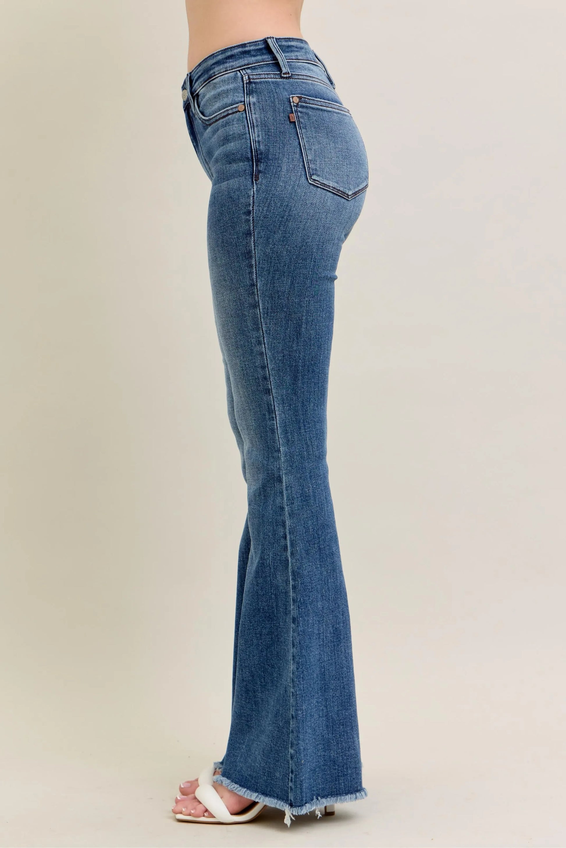 Judy Blue Full Size Mr Vintage Wash Flare Jeans W/ Destroy and Fray Hem Plus Size