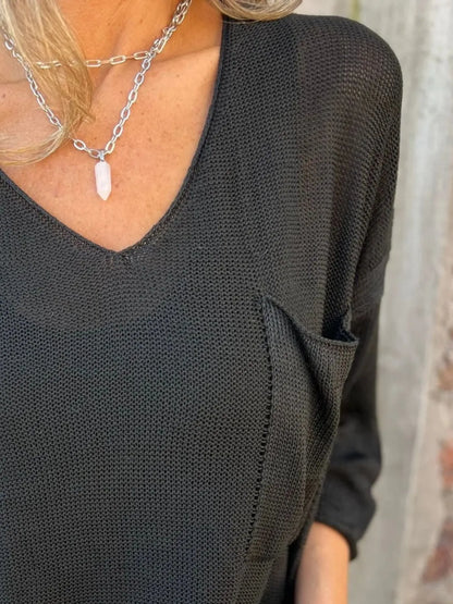 Full Size Casual V-Neck Knit Sweater Plus Size