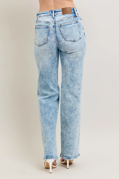 Judy Blue Full Size Hw Mineral Wash Destroy 90's Straight Jeans Plus Size