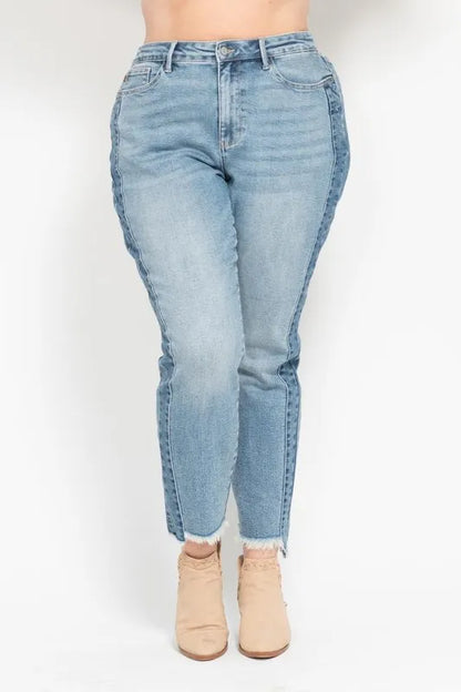 Judy Blue Full Size Vintage Wash Side Panel Detail with Fray Hem Slim Plus Size