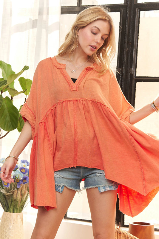 ADORA Oversized Mineral Washed Flare Top VINTAGE ORANGE