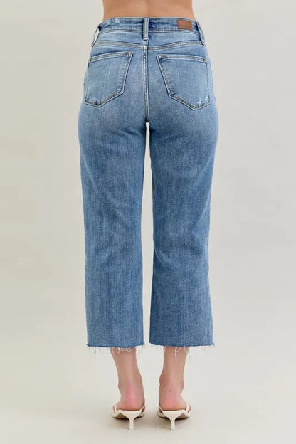 Judy Blue Full Size High Waist Destroy Crop Wide Leg Jeans Plus Size
