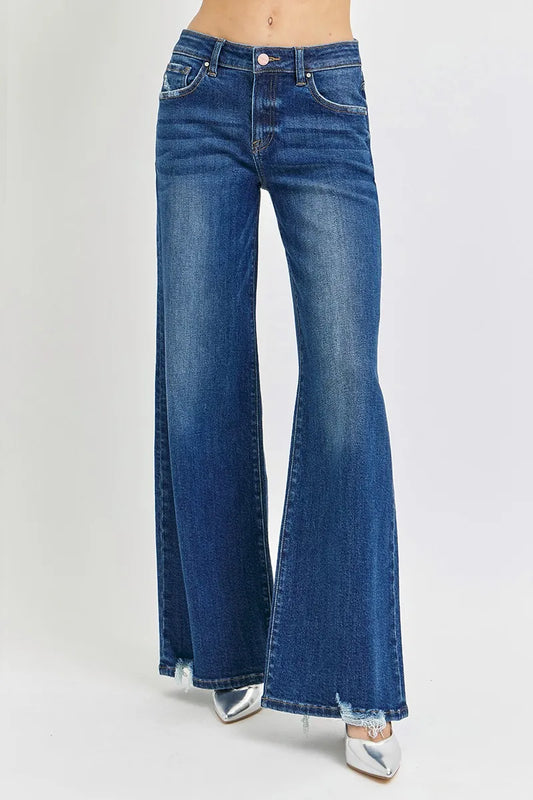 RISEN Full Size Mid Rise Wide Jeans Plus Size DARK