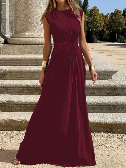 Round Neck Sleeveless Maxi Dress Burgundy