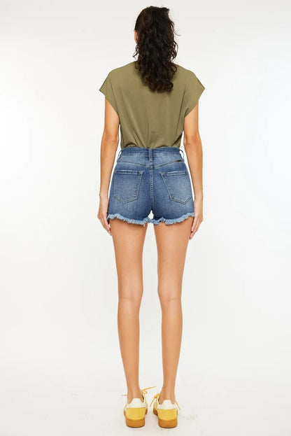 Kancan High Rise Frayed Hem Denim Shorts