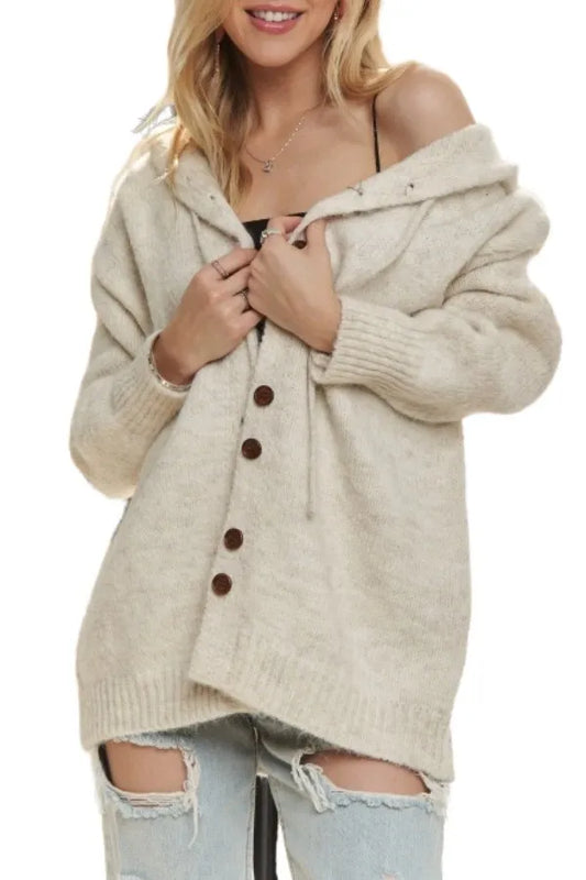 ADORA Oversize Hoodie Cardigan with Button Down IVORY