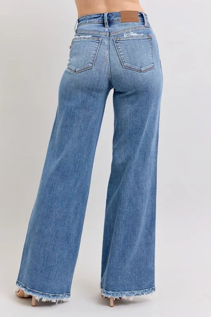 Judy Blue Full Size Raw Hem Wide Leg Jeans Plus Size