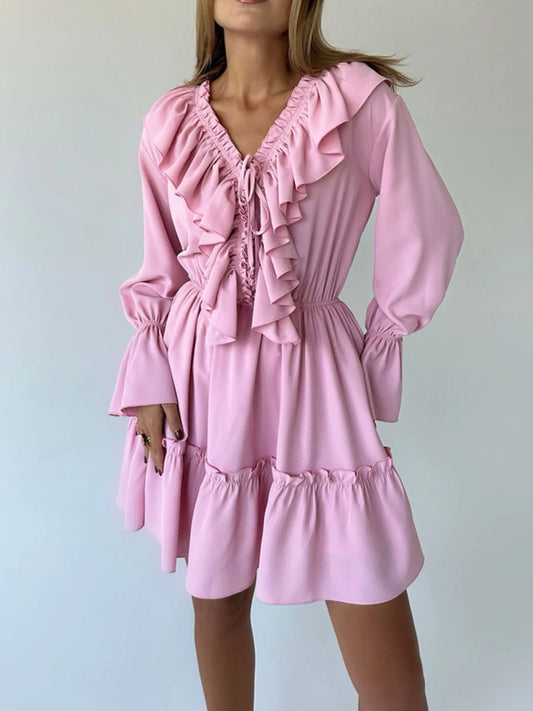 Ruffle Flounce Sleeve Mini Dress Pink