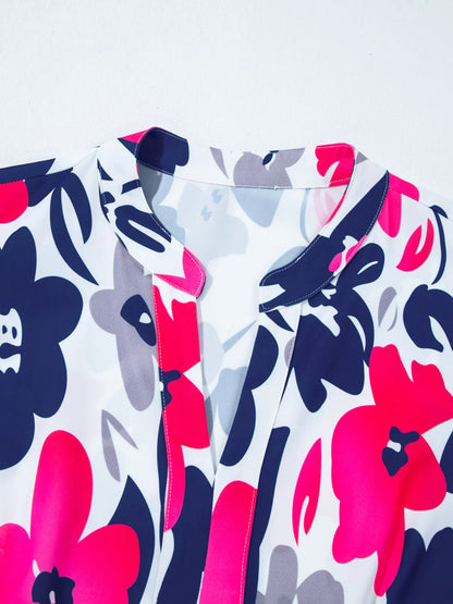 Printed Notched Neck Flutter Sleeve Mini Dress