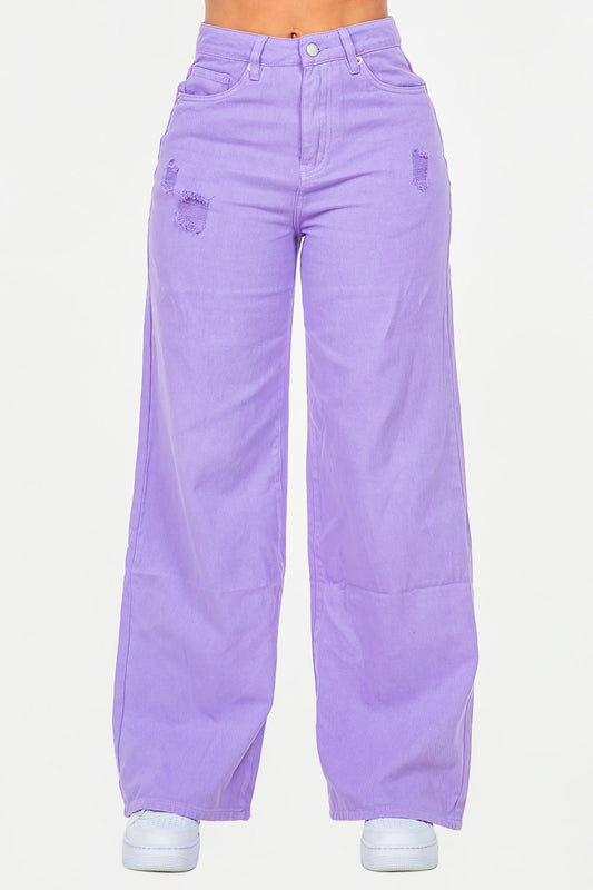 American Bazi High Waist Distressed Wide Leg Jeans Lavender