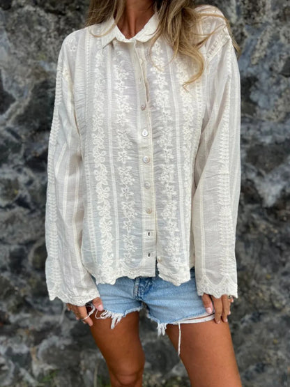 Floral Embroidered Button Down Shirt
