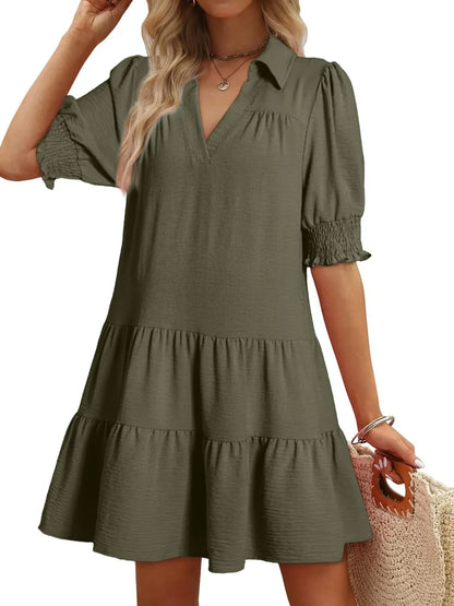 Johnny Collar Short Sleeve Mini Dress Moss