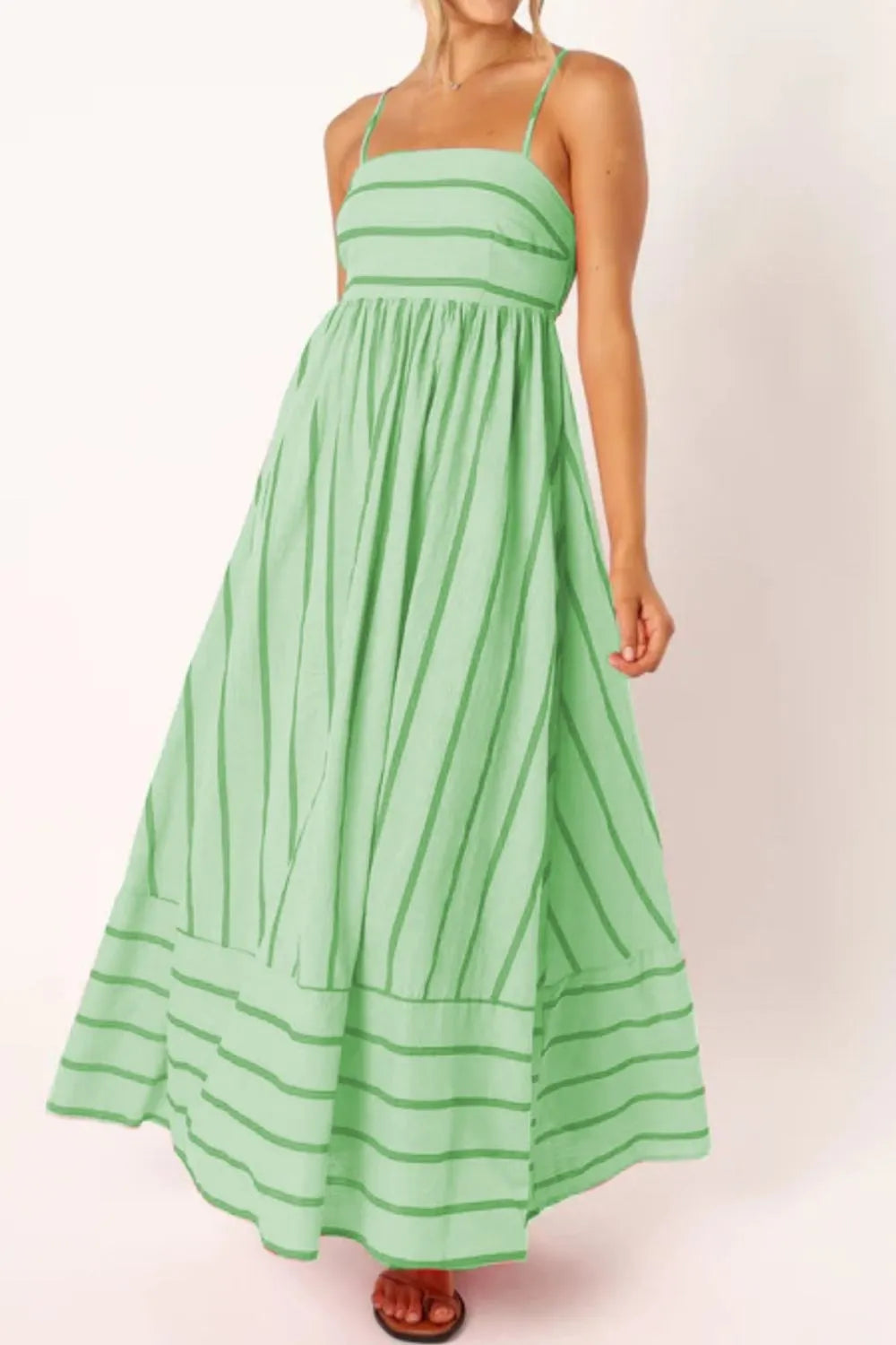 Striped Square Neck Cami Dress Light Green