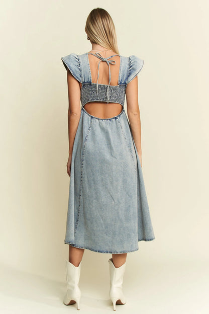 Jade By Jane Full Size Ruffled Denim Midi Dress Plus Size