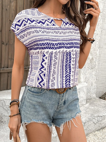 Geometric Print Short Sleeve Blouse
