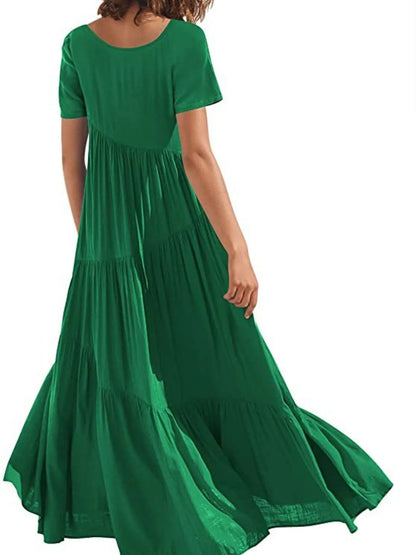 Round Neck Tiered Ruffle Maxi Dress