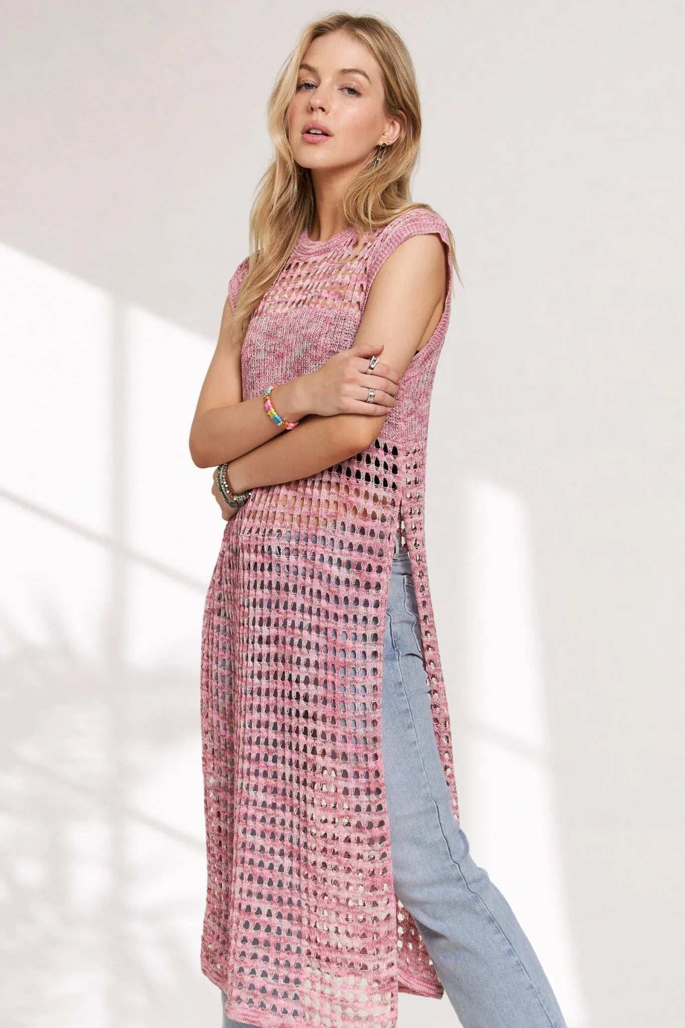 ADORA Multi Color Crochet Tunic Top