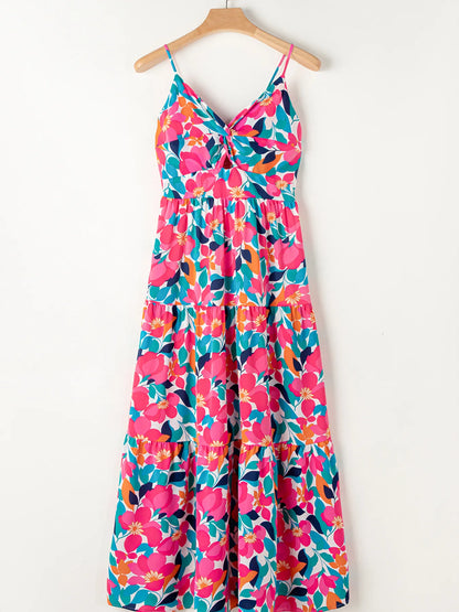Floral Twisted Smocked Back Tiered Maxi Dress