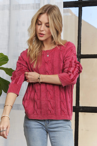 ADORA Mineral Washed Cable Knit Sweater Top