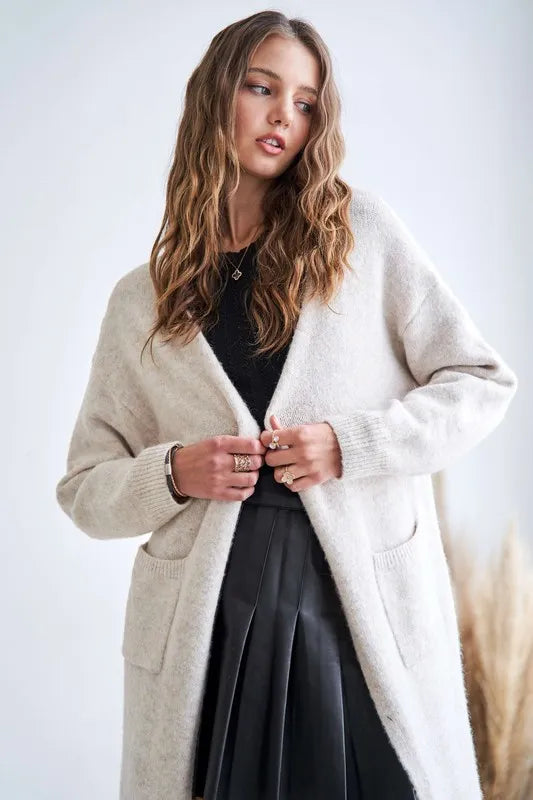 ADORA 2tone Sweater Open Cardigan OATMEAL