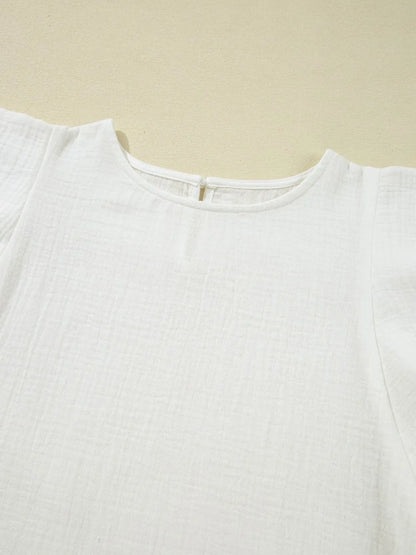 Crinkled Layered Ruffled Flutter Sleeve Blouse