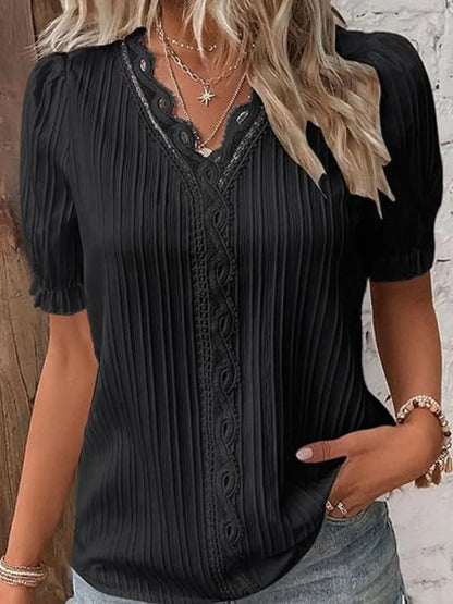 Full Size Lace Detail V-Neck Blouse Plus Size Black