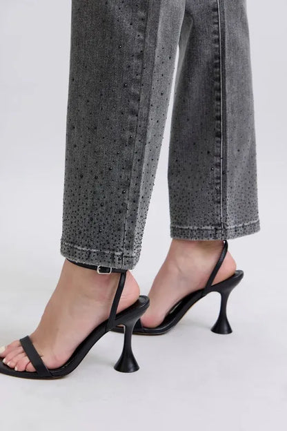 Judy Blue Full Size High Waist Rhinestone Straight Jeans Plus Size