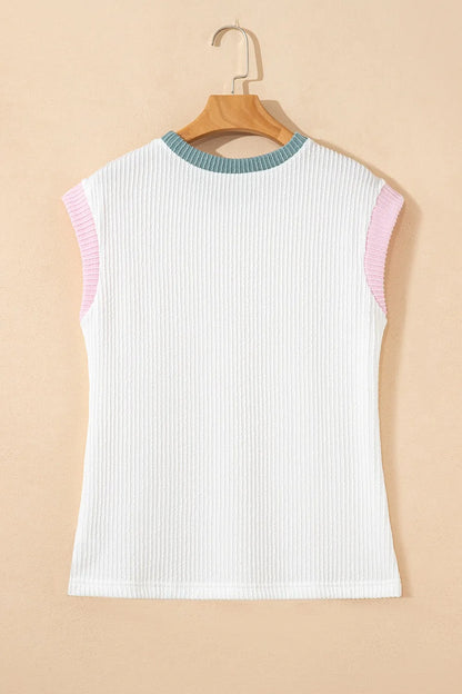 Contrast Trim Ribbed Knit Sleeveless Top