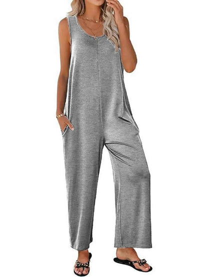 Sleeveless Wide Leg Casual Jumpsuit Grey