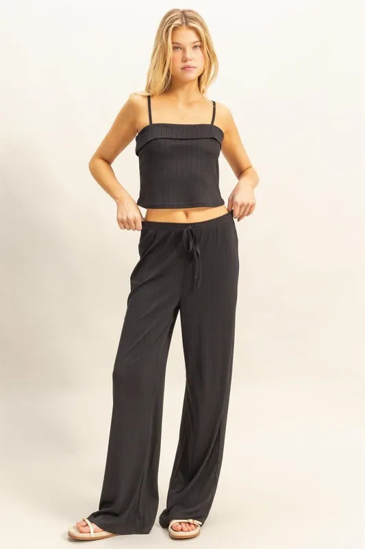 HYFVE Rib Knit Cami Top and Pants Set BLACK