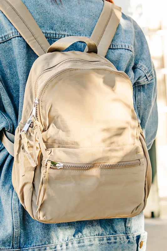 Fame Adjustable Strap Nylon Backpack Bag with Side Pockets Khaki One Size