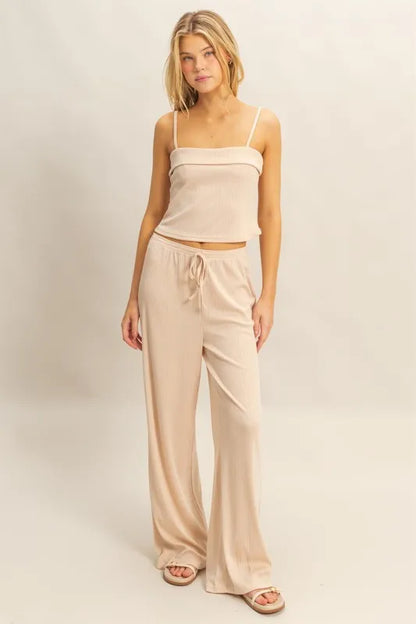 HYFVE Rib Knit Cami Top and Pants Set ALMOND