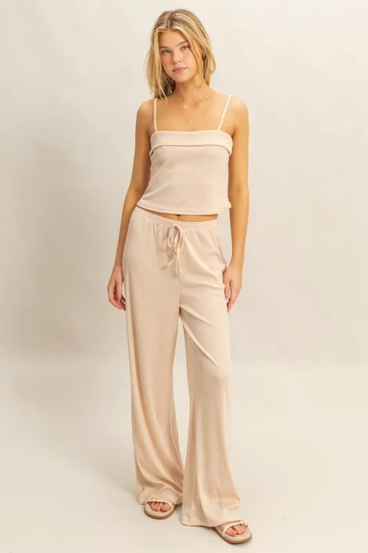 HYFVE Rib Knit Cami Top and Pants Set ALMOND