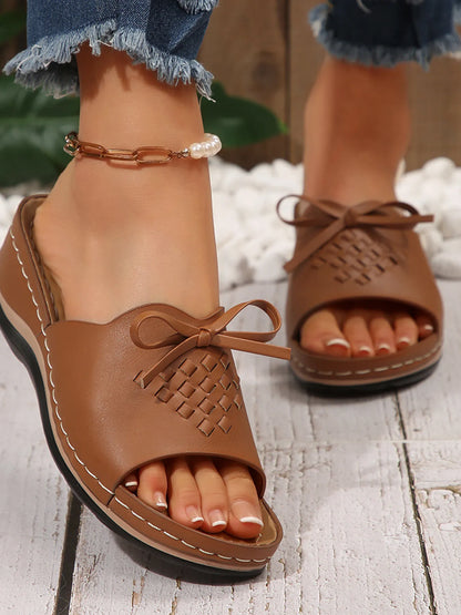 Bow Open Toe Sandals Dark Brown