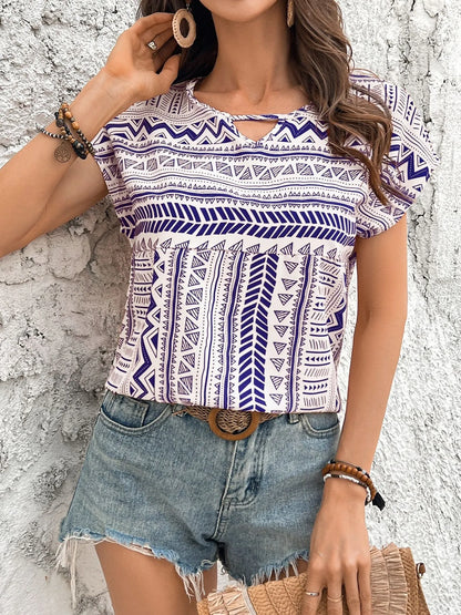 Geometric Print Short Sleeve Blouse