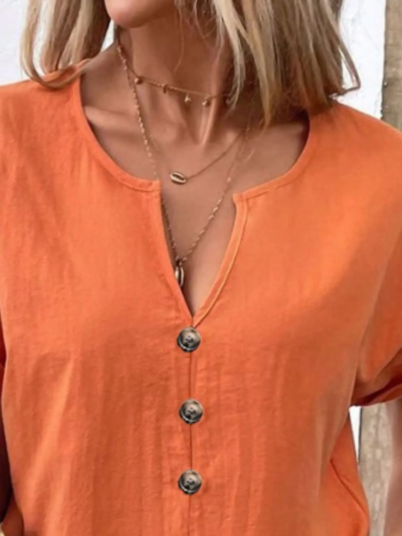 Full Size Notched Short Sleeve Top Plus Size