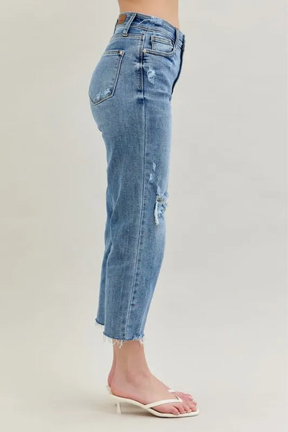 Judy Blue Full Size High Waist Destroy Crop Wide Leg Jeans Plus Size