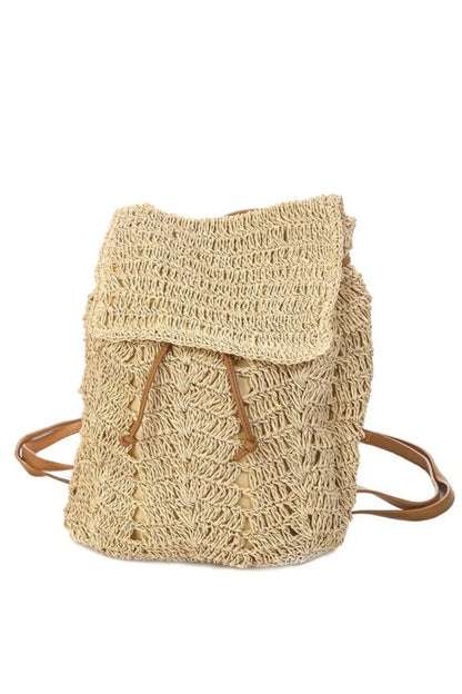 Straw Braided Fashion Backpack Iv One Size