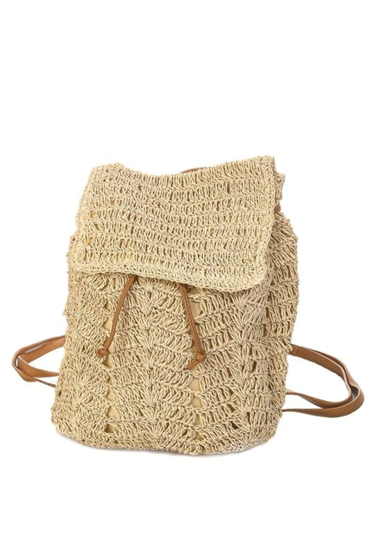 Straw Braided Fashion Backpack Iv One Size