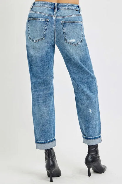 RISEN Full Size High Rise Ankle Boyfriend Distressed Jeans Plus Size