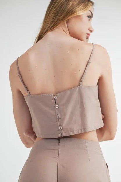 MABLE Linen Mix Crop Cami and Wide Leg Pants Set