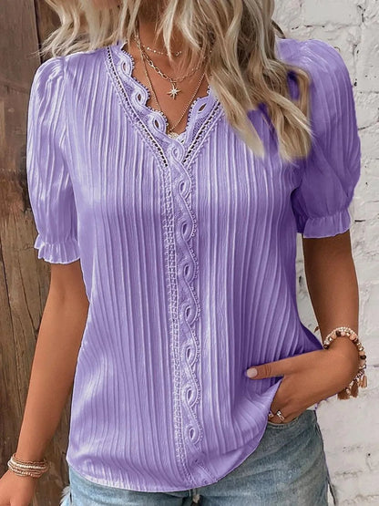 Full Size Lace Detail V-Neck Blouse Plus Size Purple
