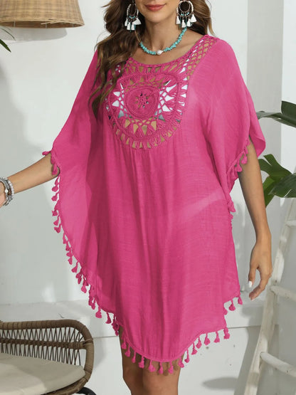 Tassel Crochet Round Neck Cover-Up