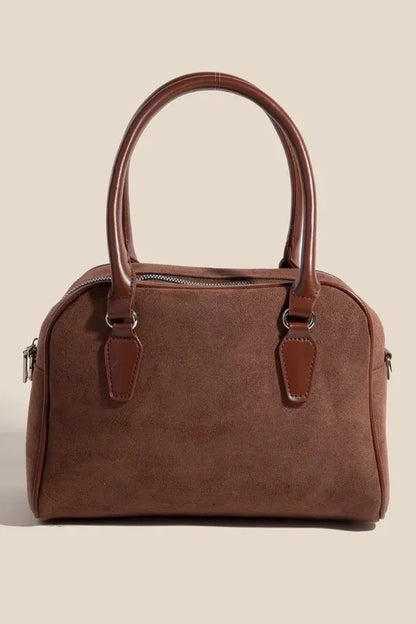 Fame Faux Leather Handle Boxy Handbag Dark Brown One Size