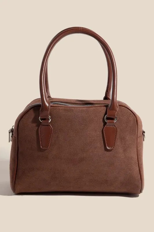 Fame Faux Leather Handle Boxy Handbag Dark Brown One Size