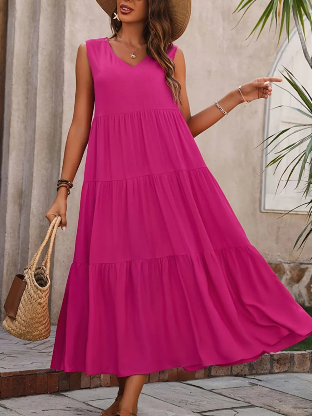 Tiered V-Neck Sleeveless Dress
