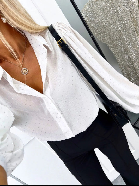 Polka Dot Button Down Shirt White